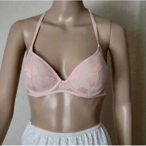 PINK VICTORIA’S SECRET Bra LIGHTLY LINED Racerback blush Floral Lace Size 32C